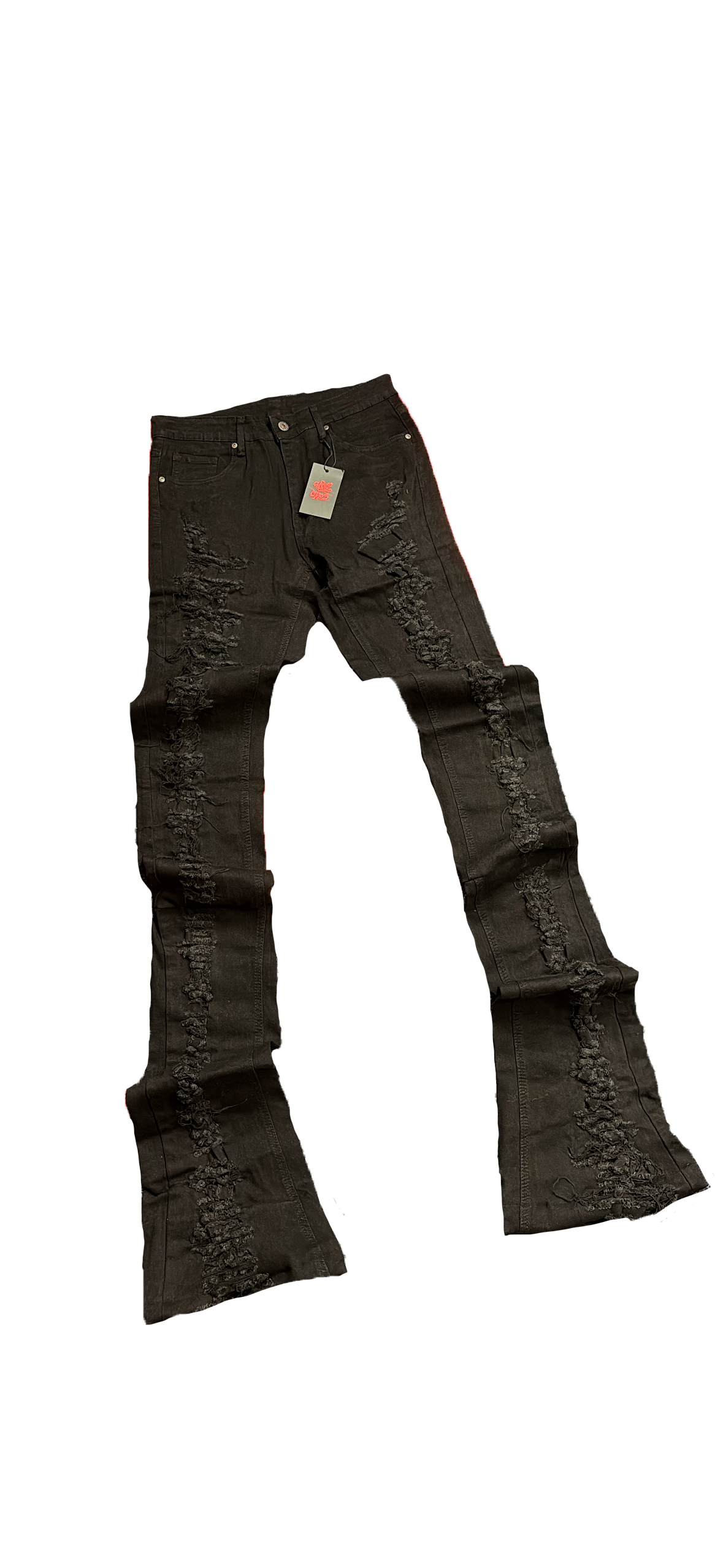 STACKED BLACK DENIM DISTRESS