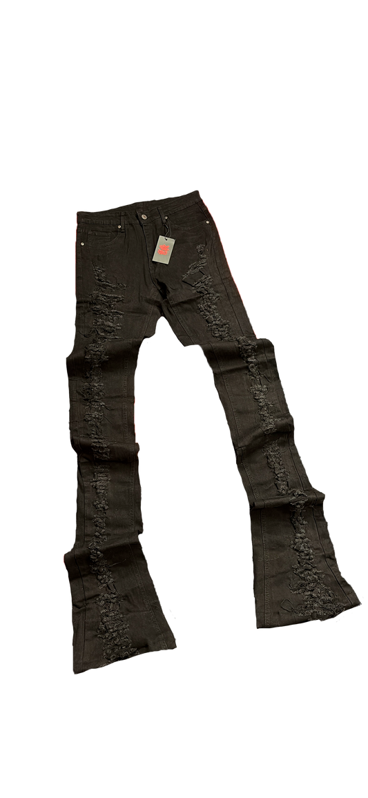 STACKED BLACK DENIM DISTRESS