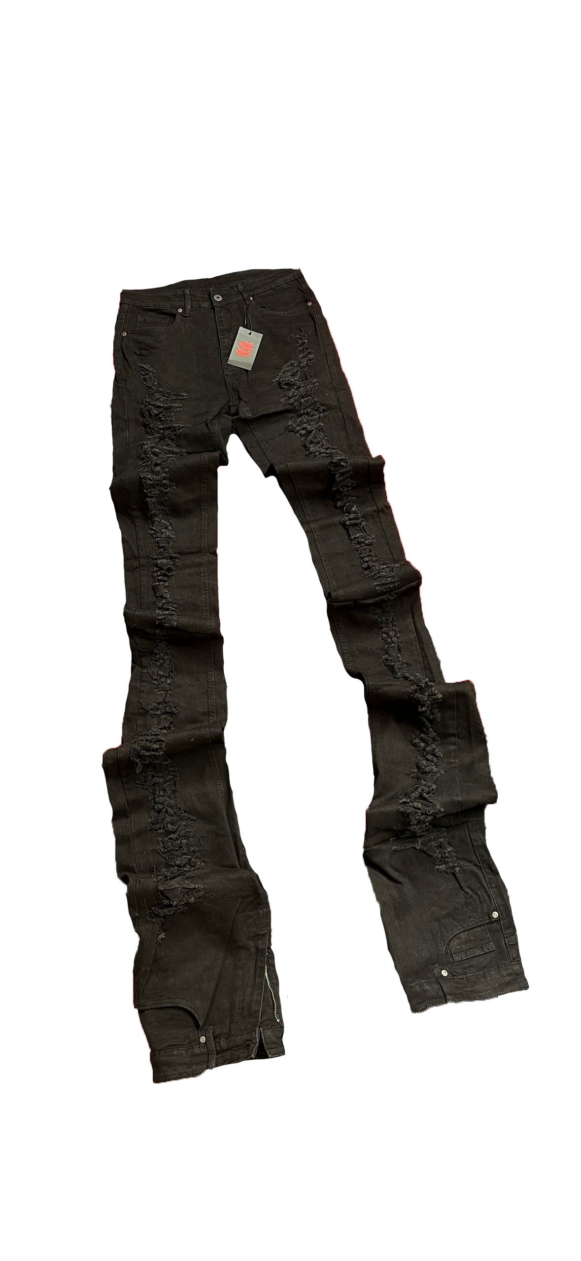 STACKED BLACK DENIM REVERSE DISTRESS
