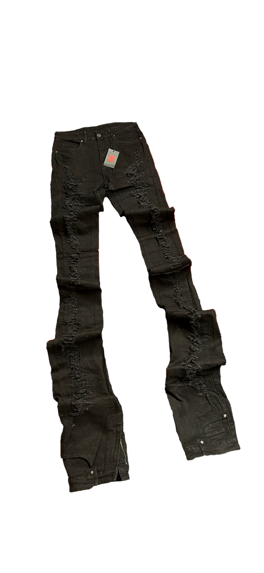 STACKED BLACK DENIM REVERSE DISTRESS